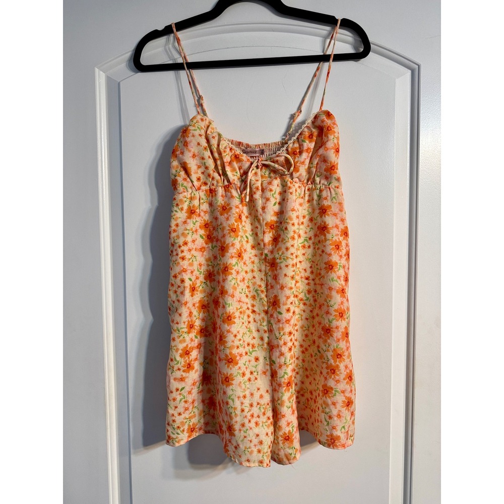 Skylar Rose Romper XS Orange Floral Cottagecore Sweetheart Pockets Boho Dainty